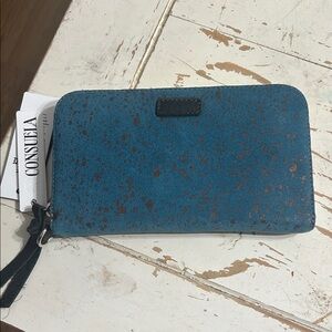 Consuela Teal Zip-Around Wristlet with Brown Speckle Accents